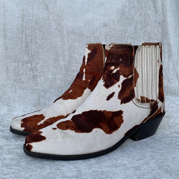 Zara Cow Print Calf Hair Western Ankle Booties - Picture 4 of 14